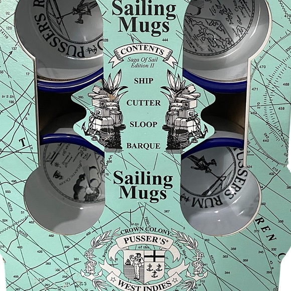 Vintage British Navy Pusser’s Rum Sailing Mugs Enamel Tin 4 Set New in Box Rare - Picture 3 of 12